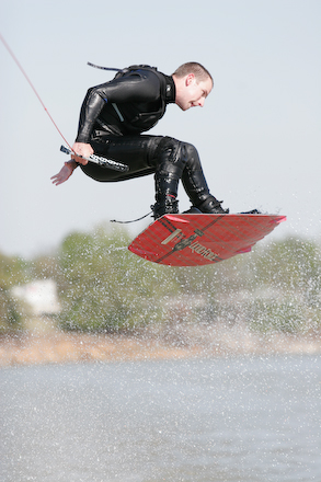 Lori’s son, Lucas, demonstrating his wakeboarding skills